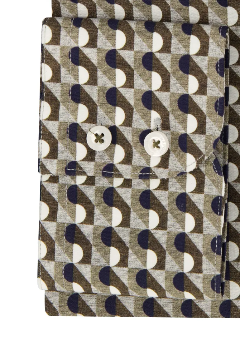 Cavallaro overhemd mouwlengte 7 slim fit donnkergroen geprint