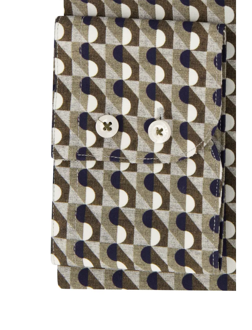 Cavallaro overhemd mouwlengte 7 slim fit donnkergroen geprint