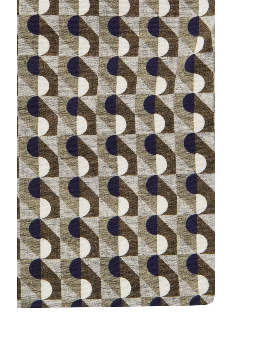 Cavallaro overhemd mouwlengte 7 slim fit donnkergroen geprint