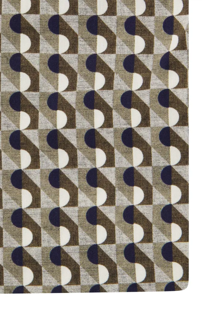 Overhemd Cavallaro mouwlengte 7 donkergroen geprint katoen slim fit