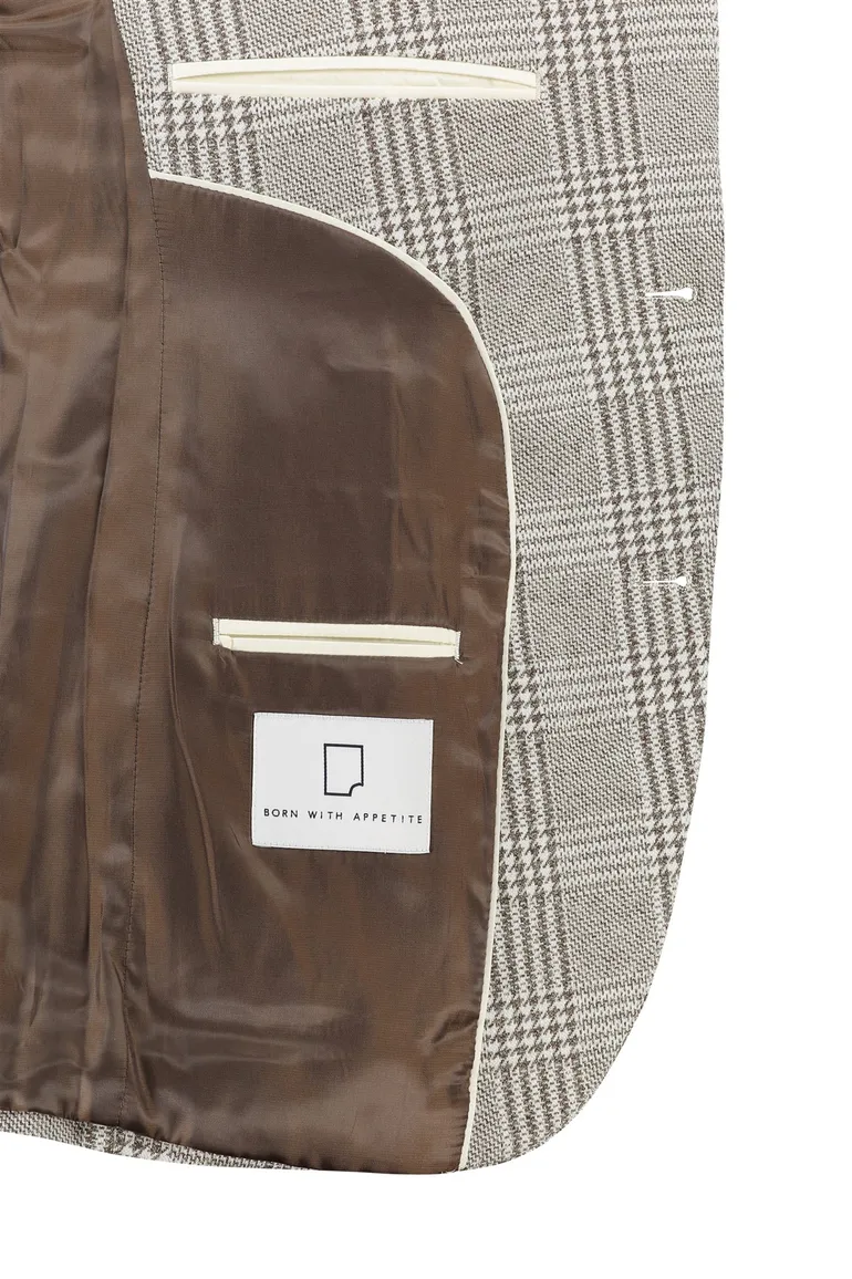 Born with appetite colbert bruin geruit slim fit