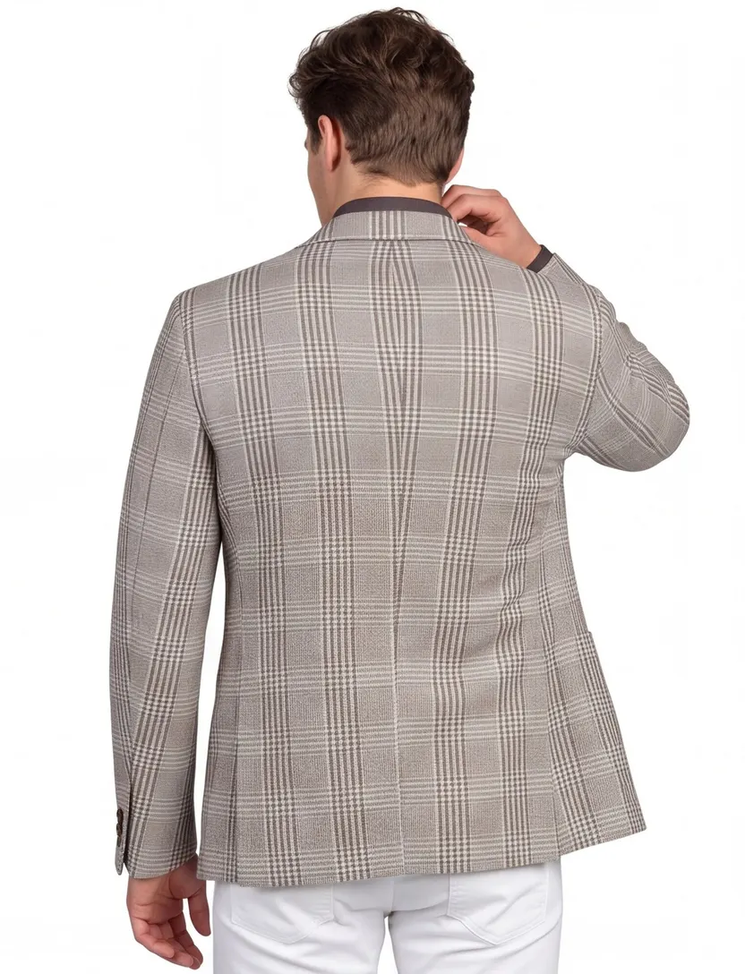 katoenen Born with appetite colbert grijs geruit slim fit