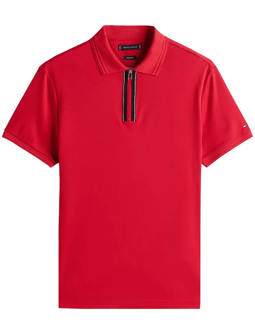 Tommy Hilfiger polo rood met rits katoen