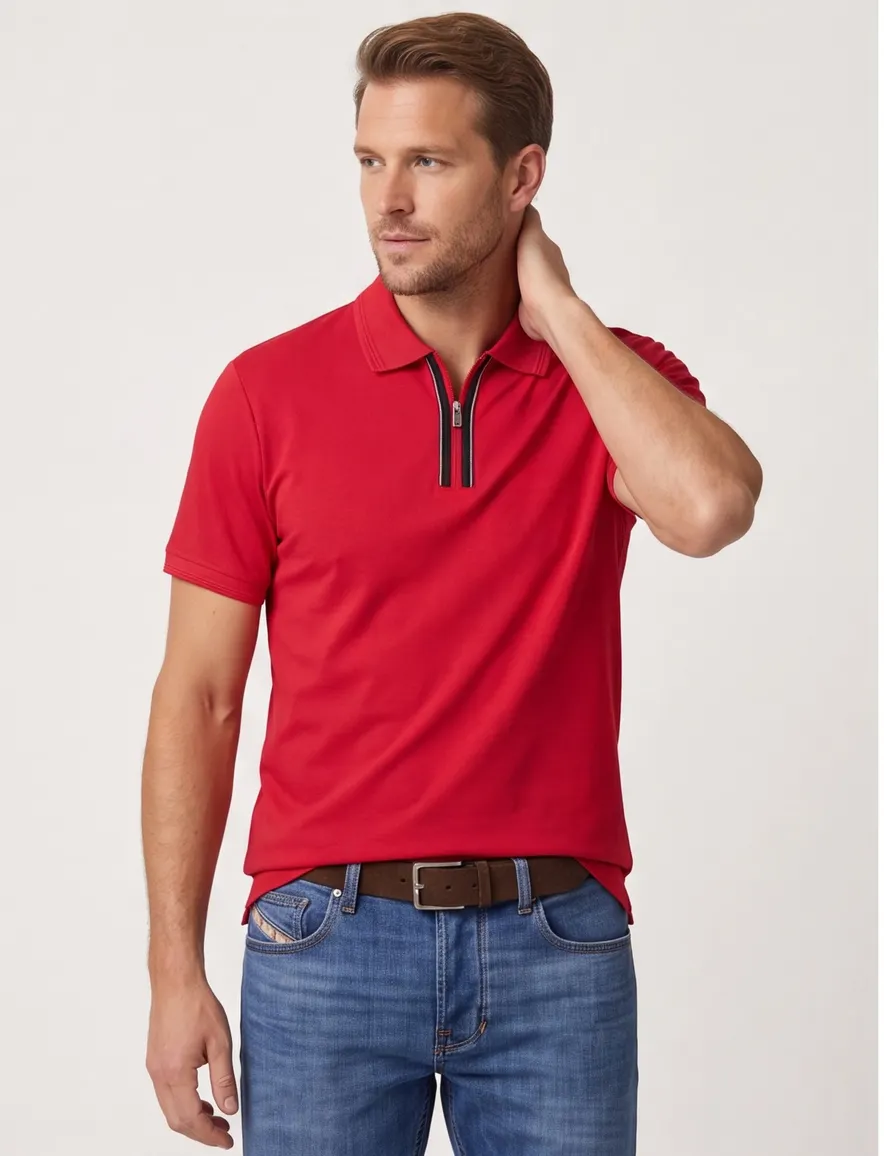 Tommy Hilfiger polo rood met rits effen