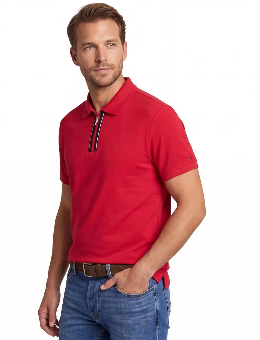 Tommy Hilfiger polo rood met rits effen