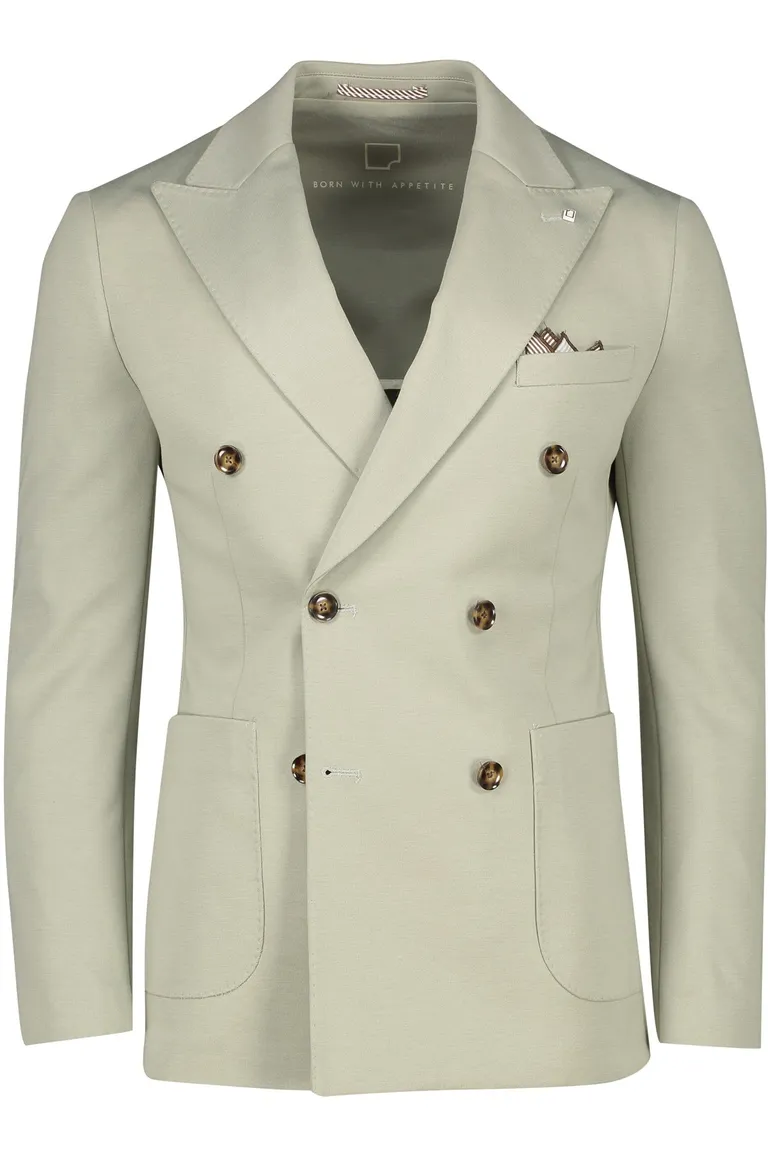 Groen Born With Appetite colbert slim fit dubbele knoop