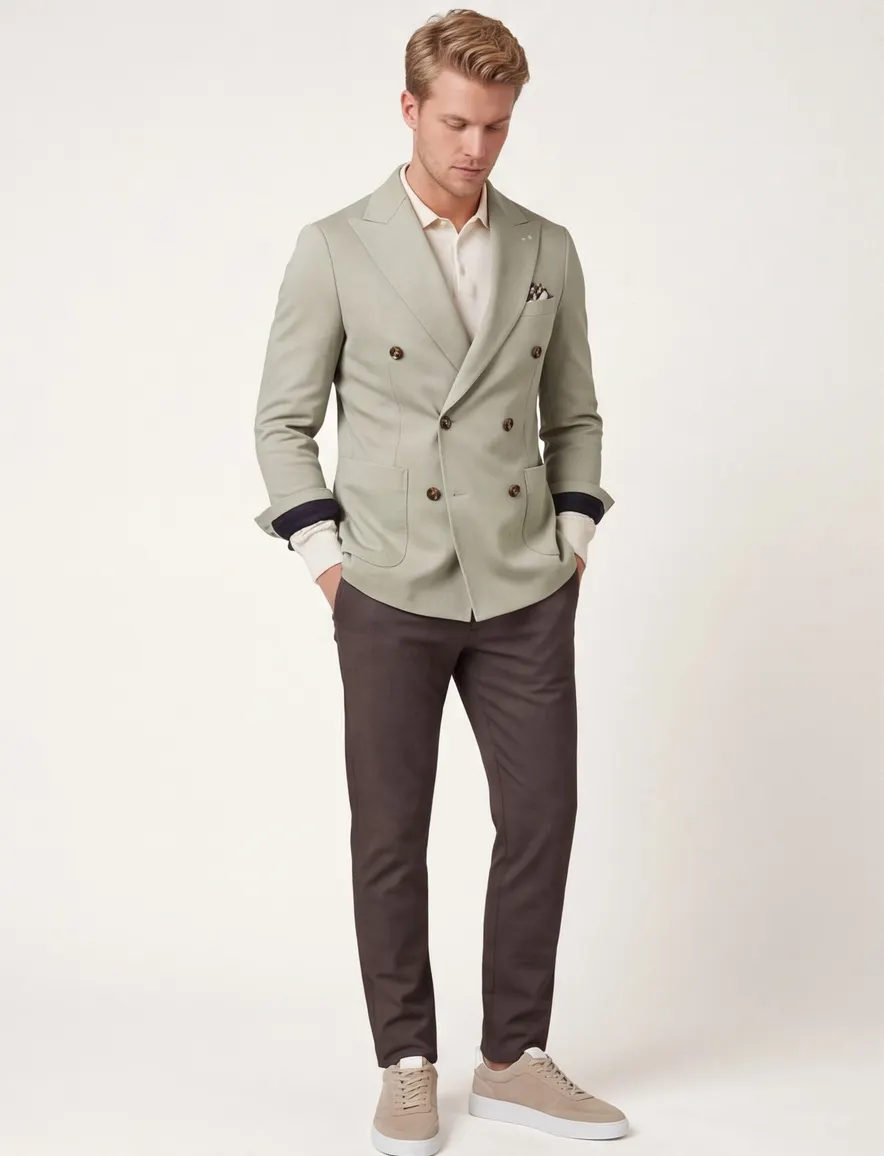 Groen Born With Appetite colbert slim fit dubbele knoop