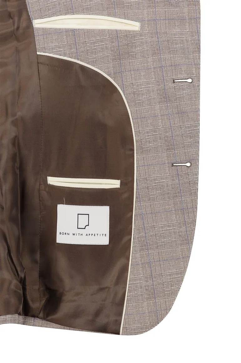 Born With Appetite bruin geruit colbert slim fit borstzak