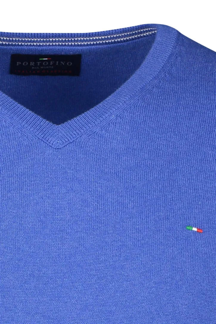 katoenen Portofino trui v-hals effen blauw