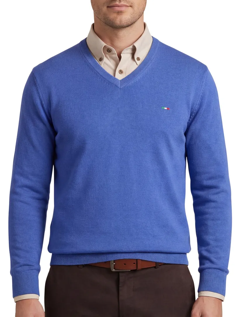 katoenen Portofino trui v-hals effen blauw