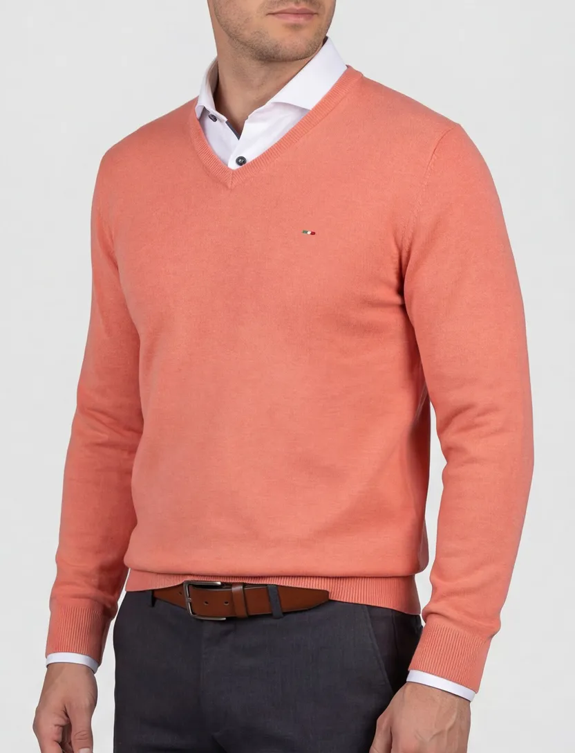 katoenen Portofino trui v-hals effen oranje