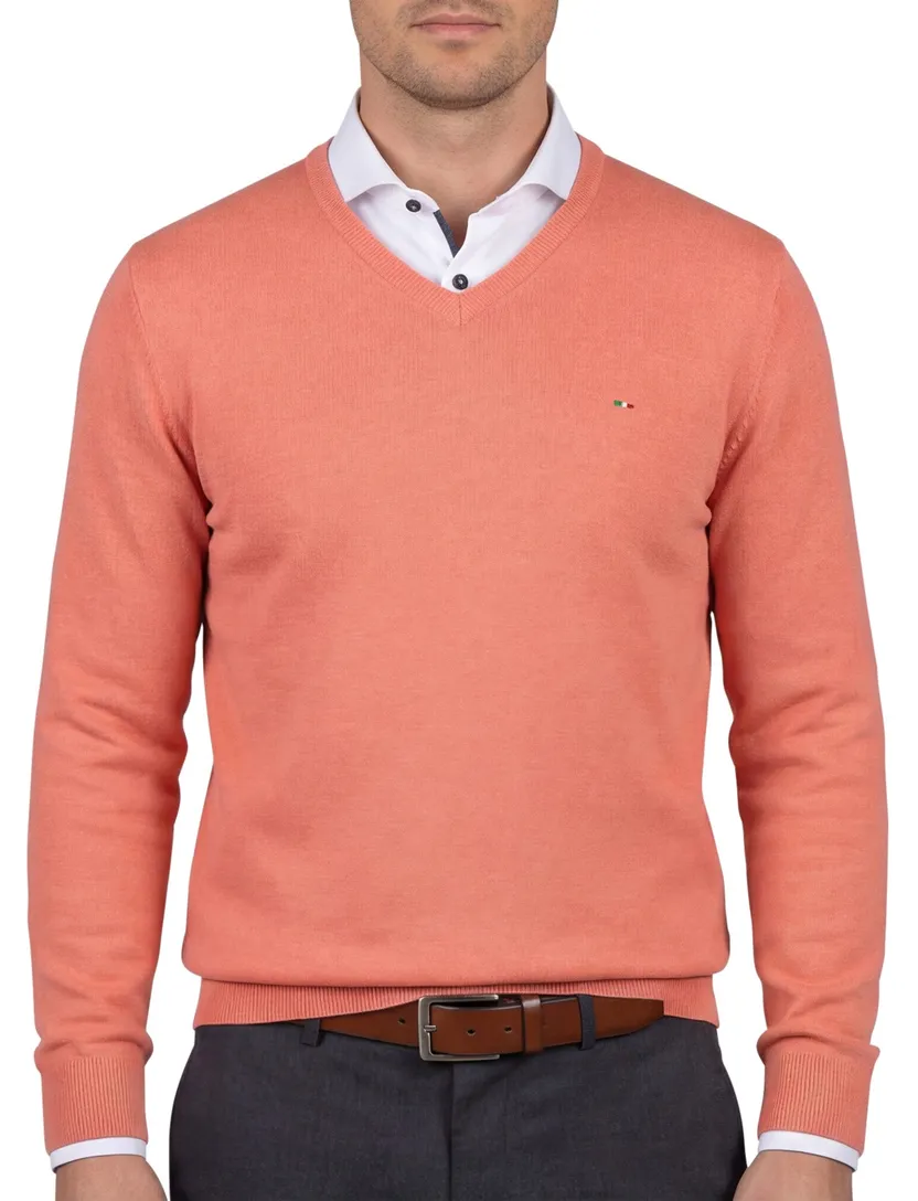 katoenen Portofino trui v-hals effen oranje