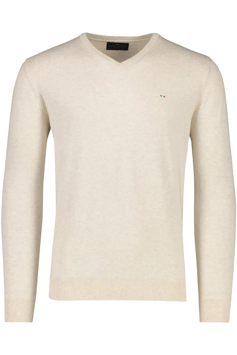 Portofino trui v-hals effen beige katoen