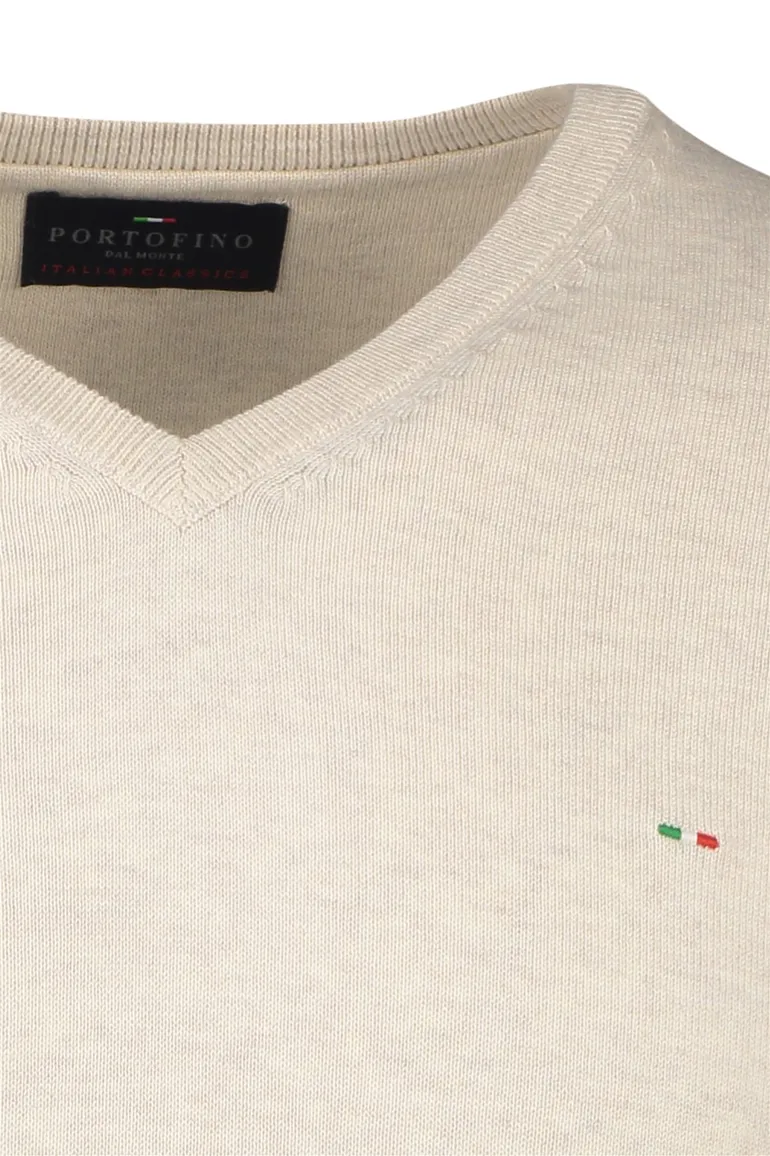 Portofino trui v-hals effen beige katoen