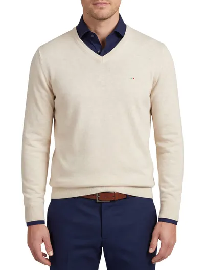 Portofino Portofino trui v-hals effen beige katoen