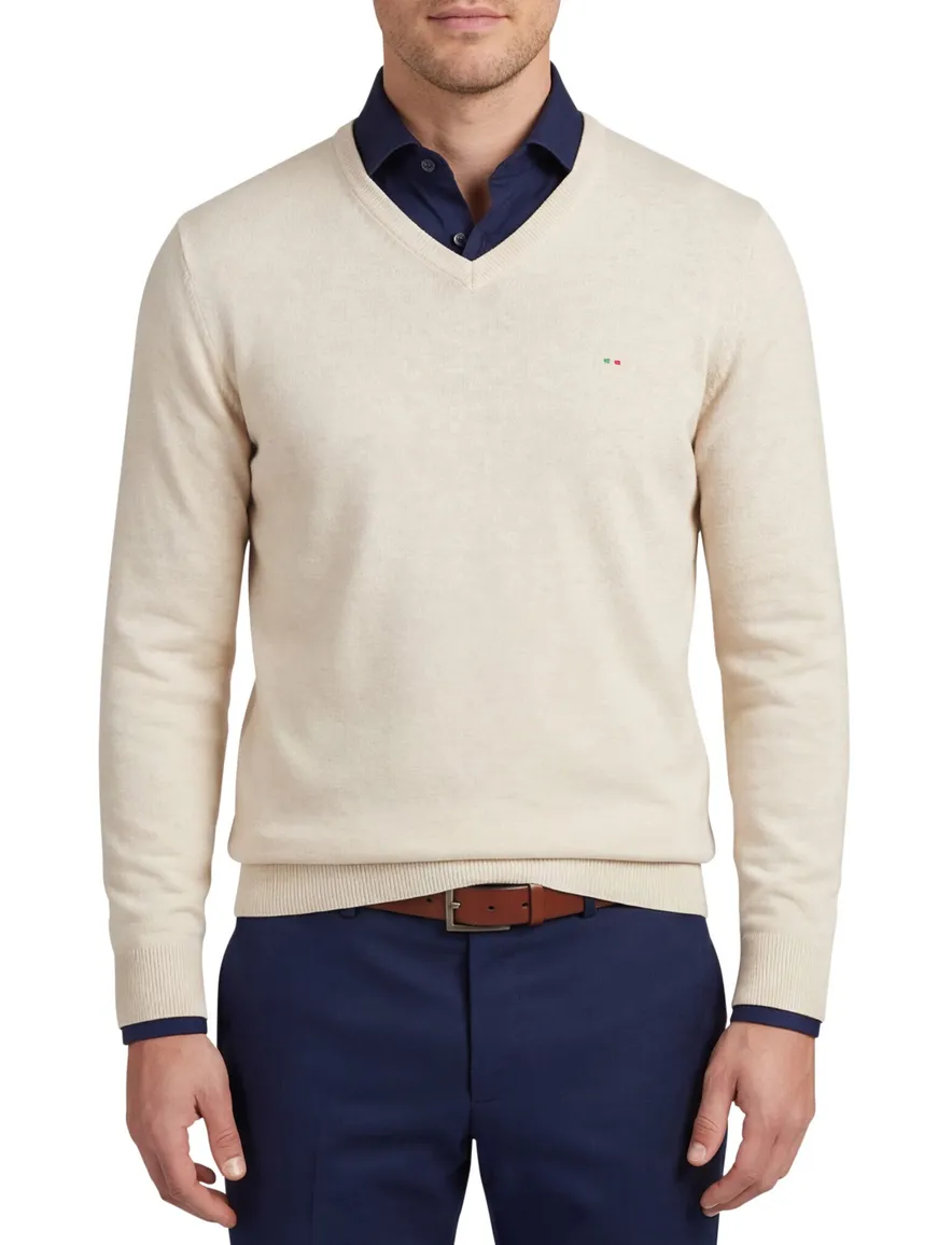 Portofino trui v-hals effen beige katoen