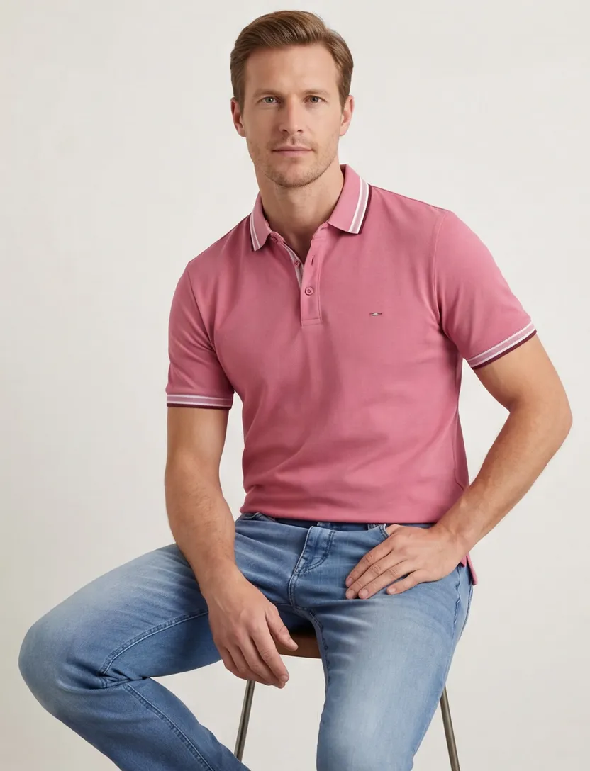 Portofino polo normale fit roze effen roze knopen