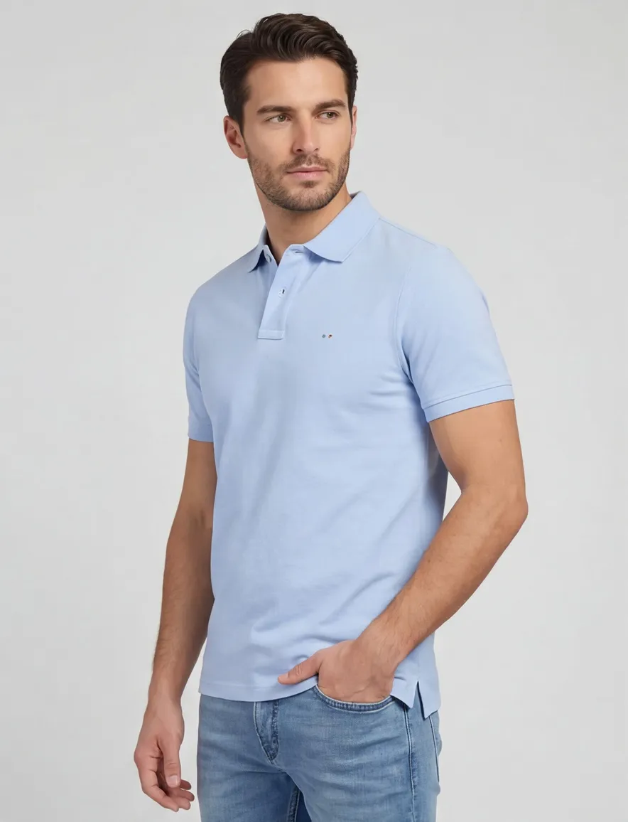Portofino polo normale fit lichtblauw gemêleerd 2 knoops