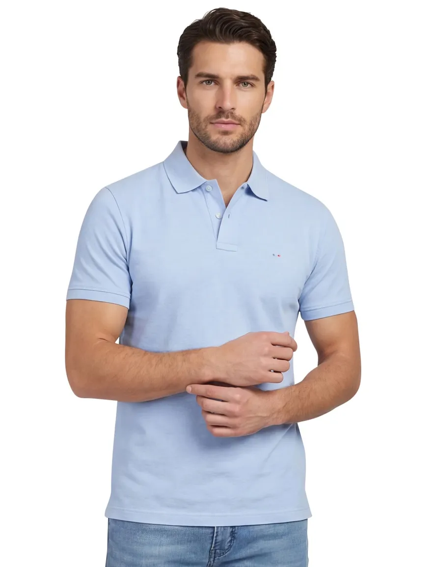 Portofino polo normale fit lichtblauw gemêleerd 2 knoops
