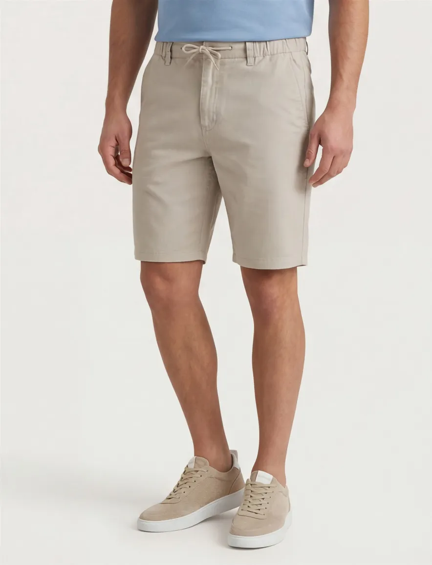 Beige Portofino katoenen elastische band korte broek