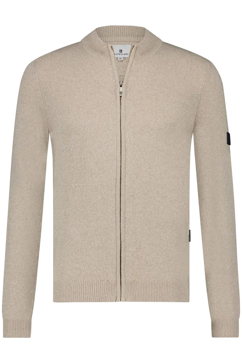 Beige State of Art vest rits effen katoen