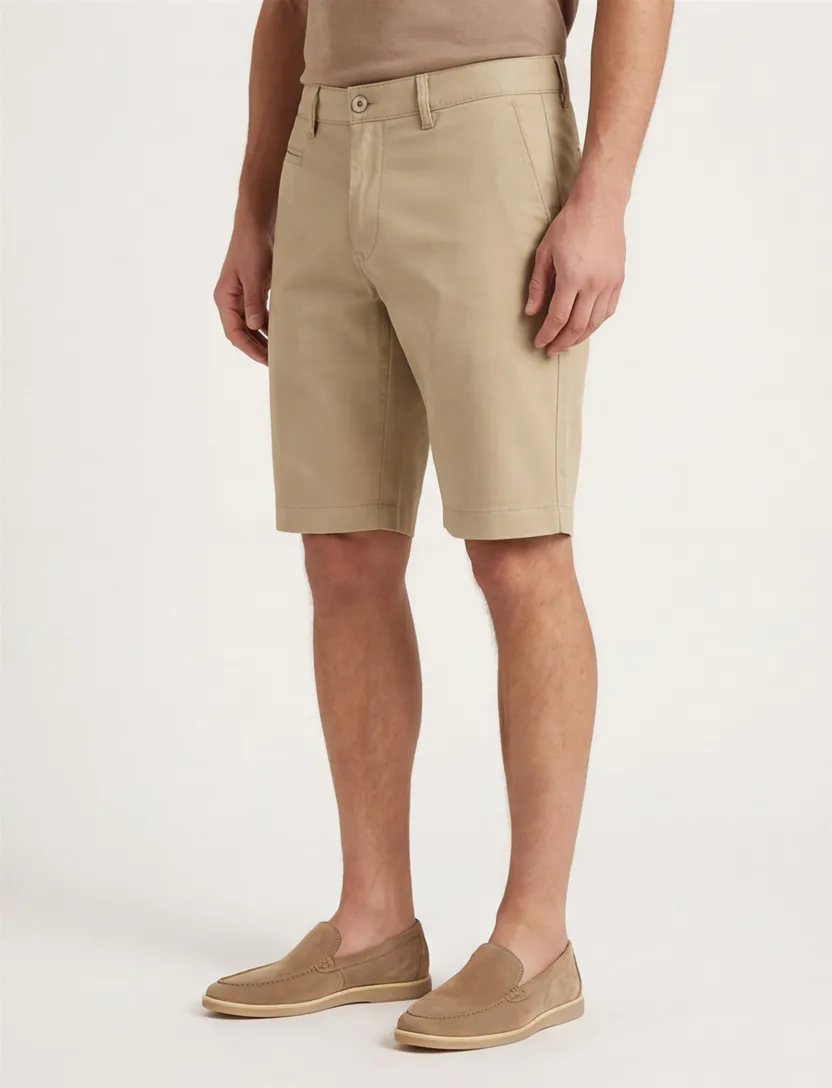 Pierre Cardin Bermuda effen beige Lyon katoen