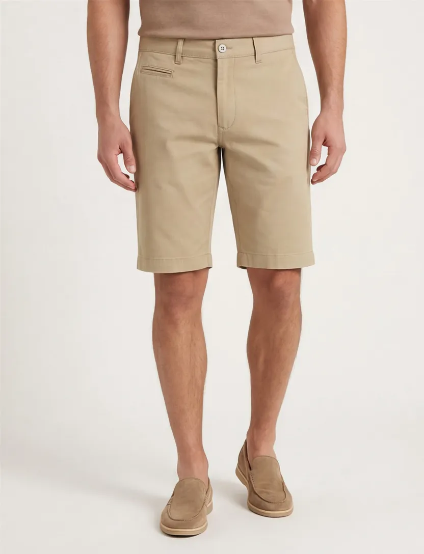 Pierre Cardin Bermuda effen beige Lyon katoen