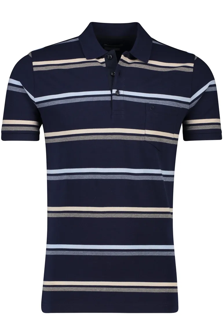Pierre Cardin poloshirt donkerblauw roze gestreept