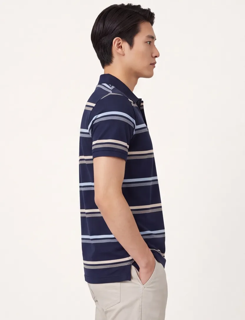 Pierre Cardin poloshirt normale fit donkerblauw gestreept katoen