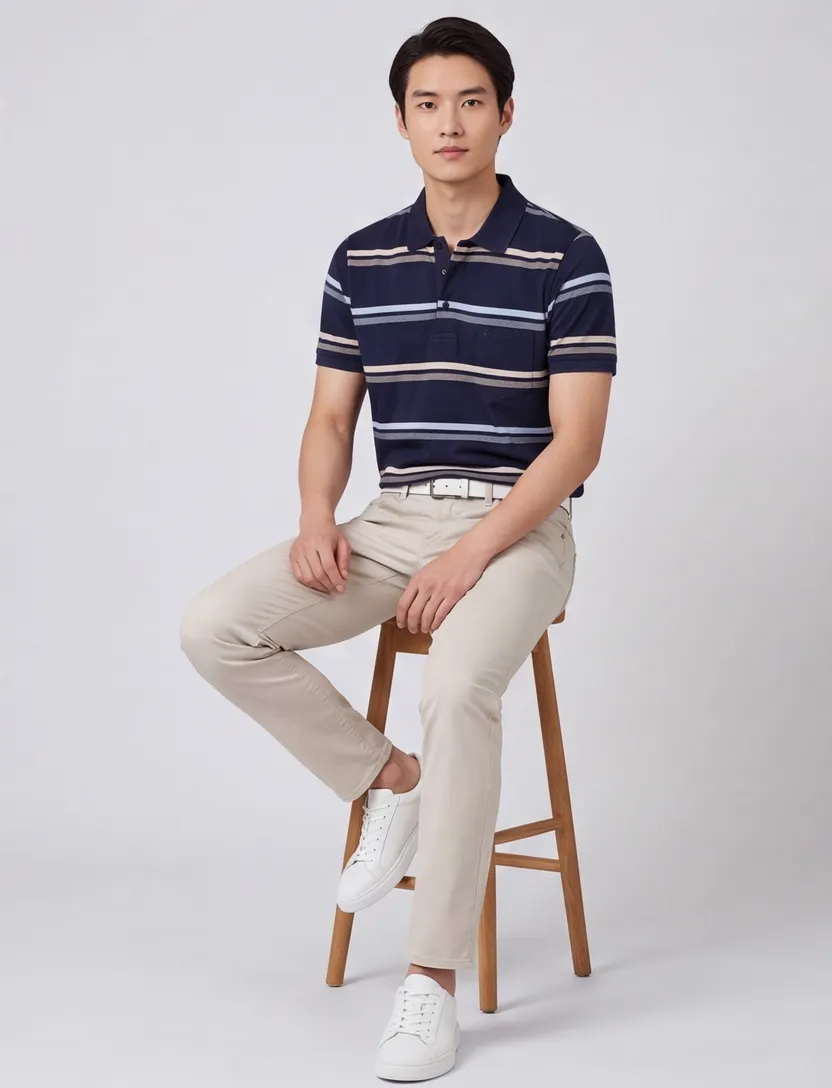 Pierre Cardin poloshirt normale fit donkerblauw gestreept katoen