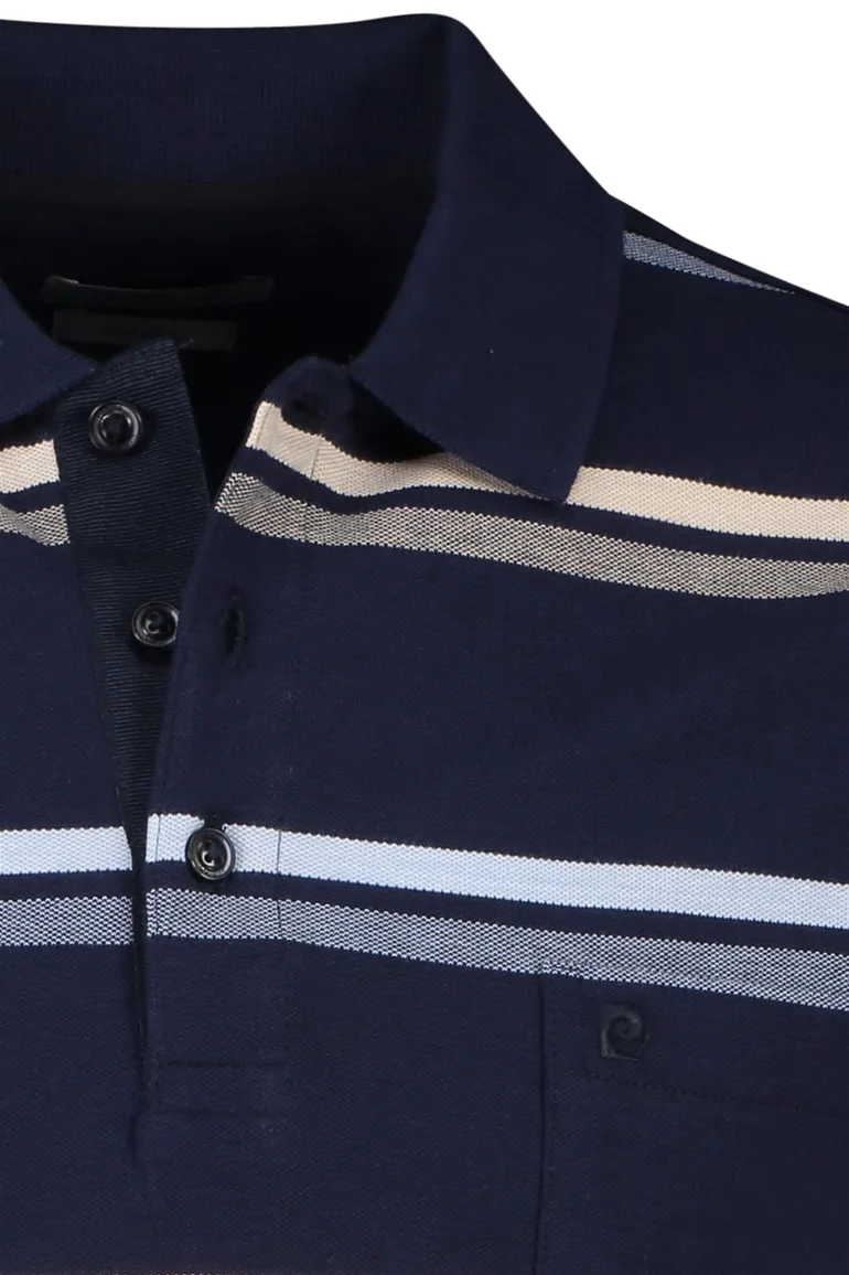 Pierre Cardin poloshirt donkerblauw roze gestreept