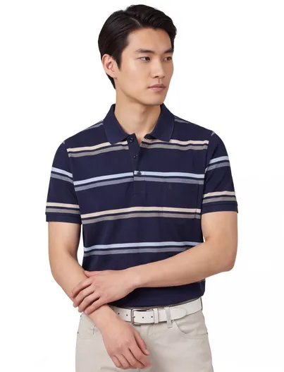 Pierre Cardin Pierre Cardin polo normale fit navy gestreept katoen