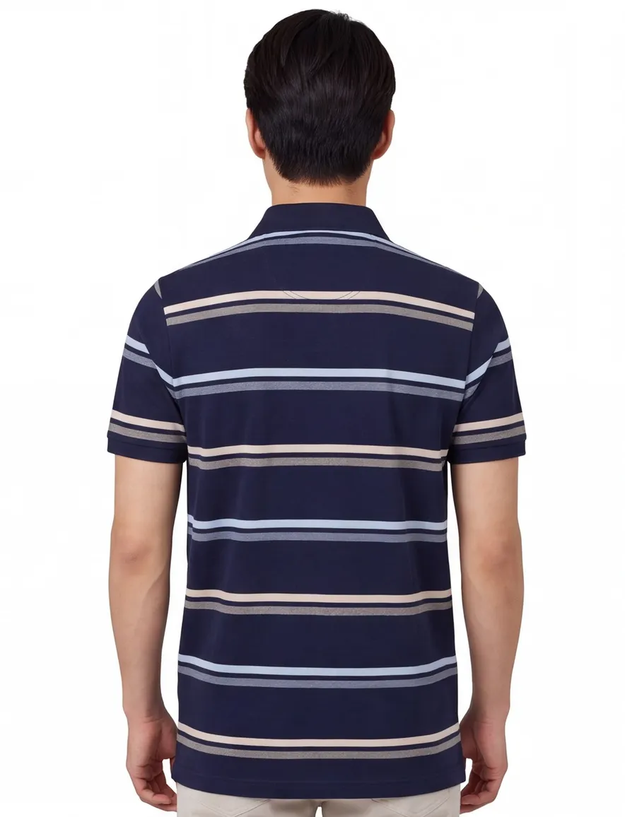 Pierre Cardin poloshirt donkerblauw roze gestreept