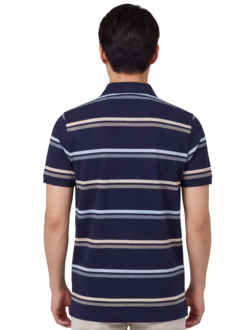 Pierre Cardin poloshirt normale fit donkerblauw gestreept katoen