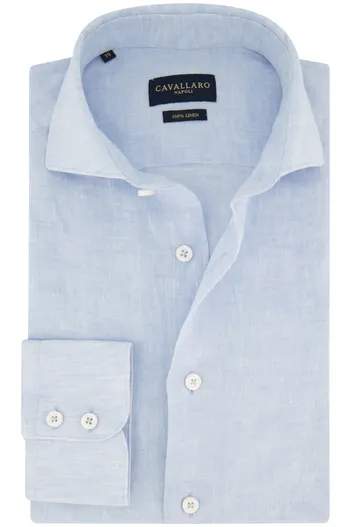 Cavallaro Cavallaro gemêleerd overhemd linnen slim fit lichtblauw