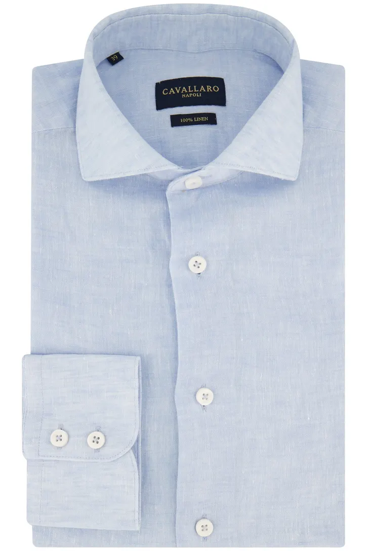 Cavallaro gemêleerd overhemd linnen slim fit lichtblauw