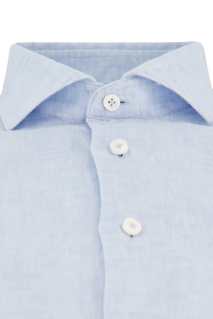 Cavallaro gemêleerd overhemd linnen slim fit lichtblauw