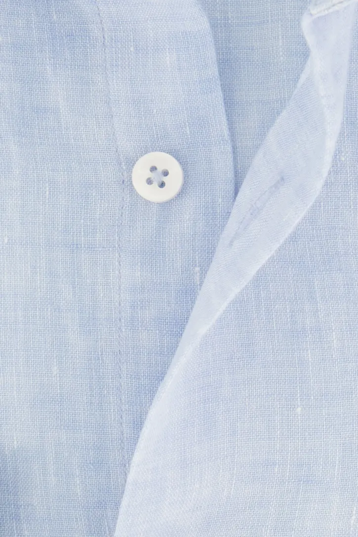 Cavallaro gemêleerd overhemd linnen slim fit lichtblauw