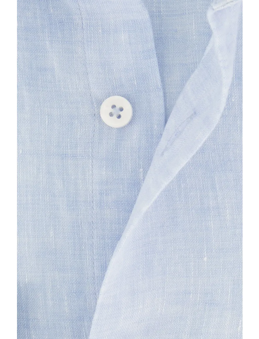Slim fit lichtblauw Cavallaro overhemd gemêleerd linnen
