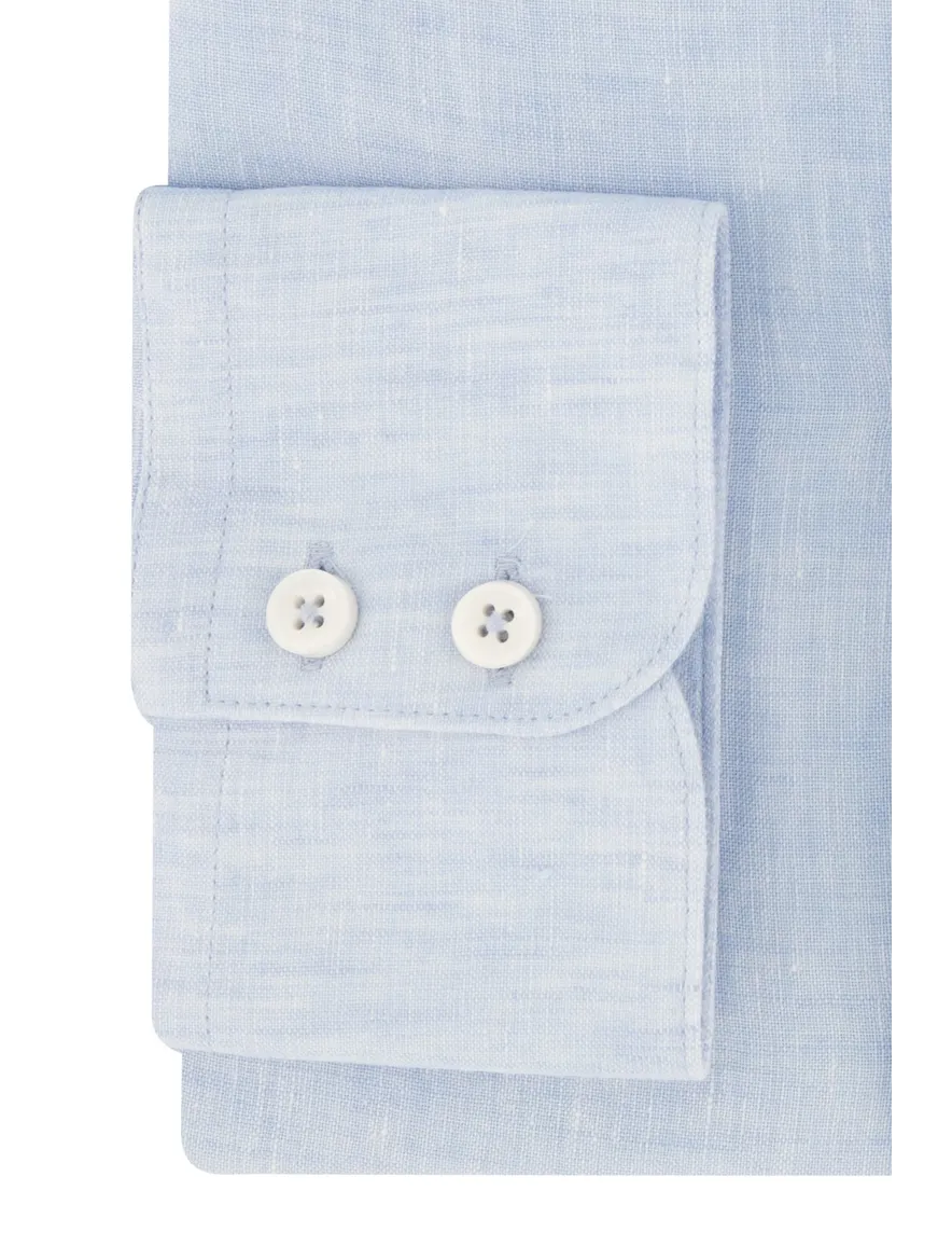 Slim fit lichtblauw Cavallaro overhemd gemêleerd linnen