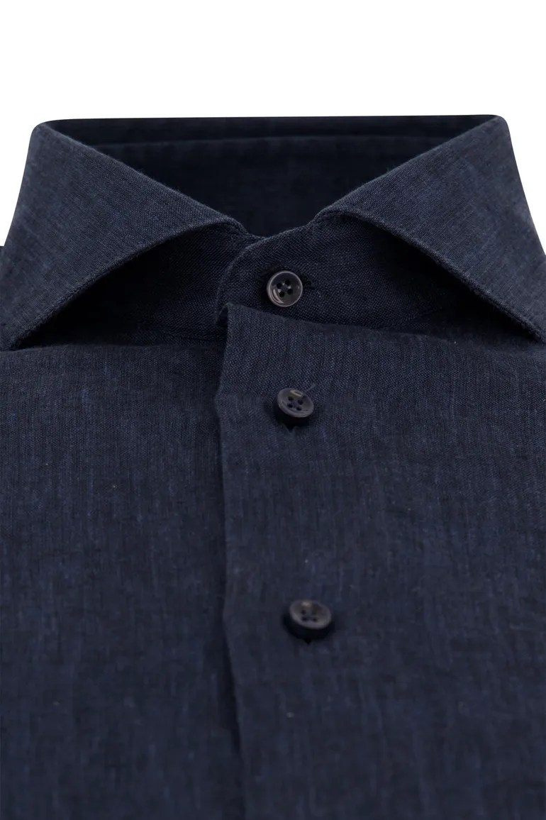 Slim fit Cavallaro overhemd linnen donkerblauw