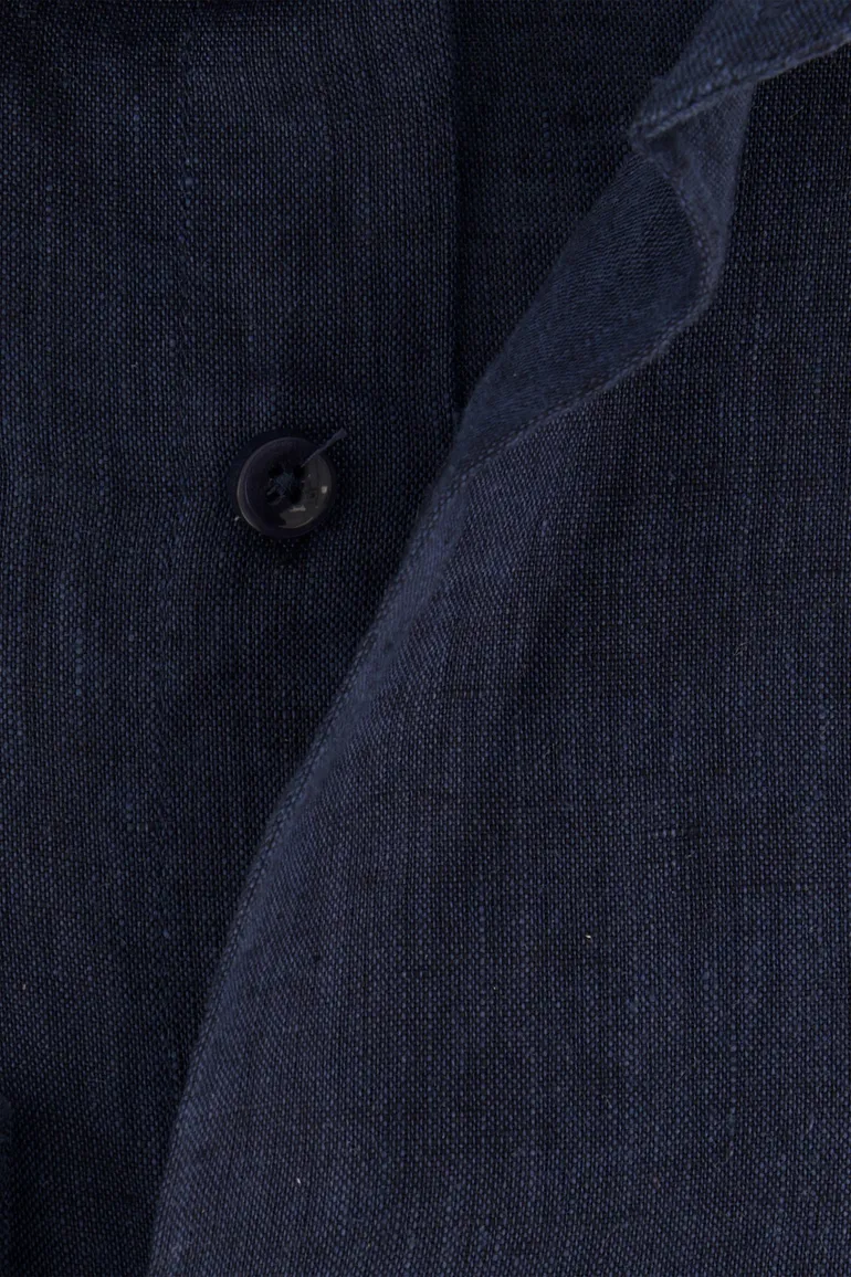 Slim fit Cavallaro overhemd linnen donkerblauw