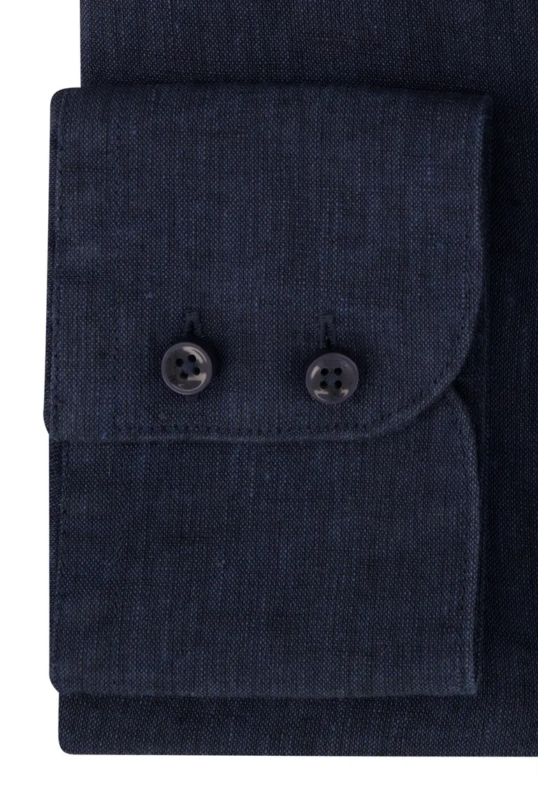Slim fit Cavallaro overhemd linnen donkerblauw