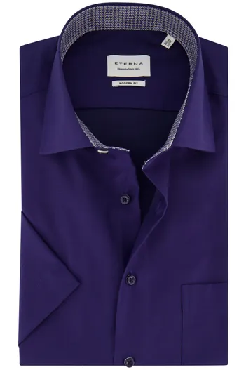 Eterna Korte mouw modern fit Eterna katoenen overhemd donkerblauw