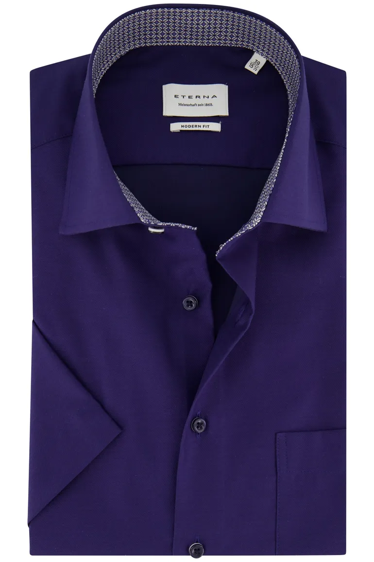 Korte mouw modern fit Eterna katoenen overhemd donkerblauw