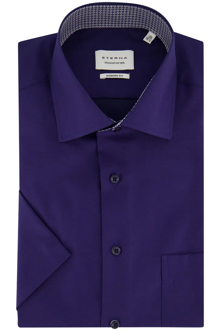 Eterna donkerblauw overhemd korte mouw katoen modern fit