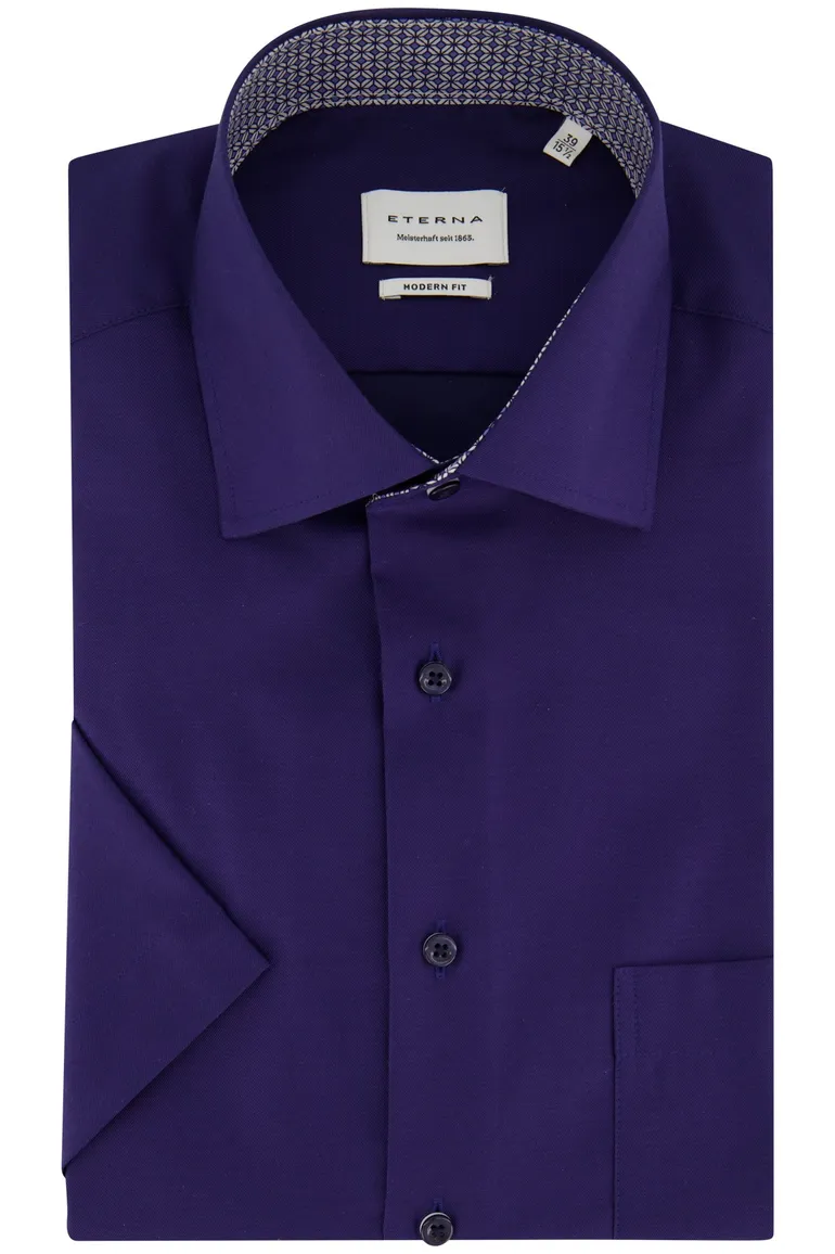 Korte mouw modern fit Eterna katoenen overhemd donkerblauw