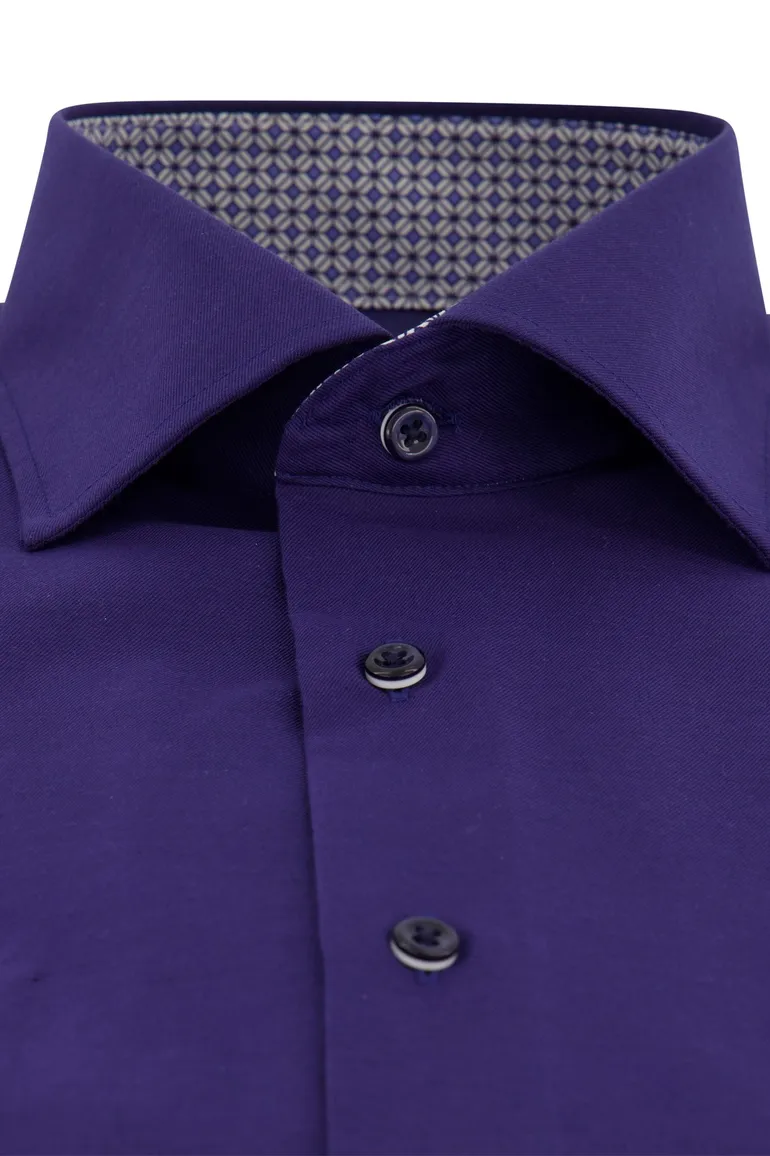 Korte mouw modern fit Eterna katoenen overhemd donkerblauw