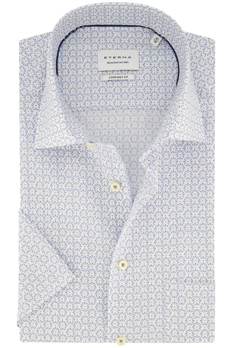 Eterna overhemd korte mouw comfort fit wit geprint