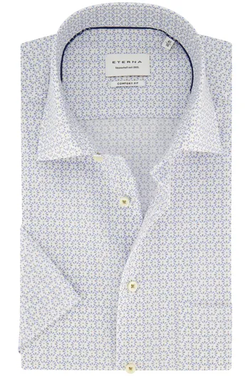 Eterna Eterna overhemd korte mouw wit blauw geprint